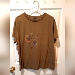 Shein Curve T-Shirt Womans 2XL Olive Green Flower Paw Print Animal Print